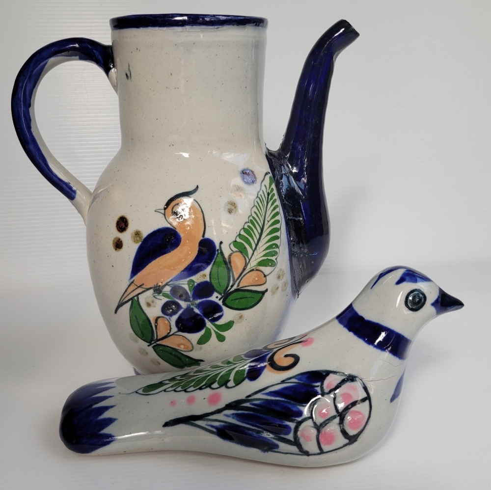 Tonala Mexican Palomar Pottery Pitcher Palomar Dove Figurine Weight Hand-painted
